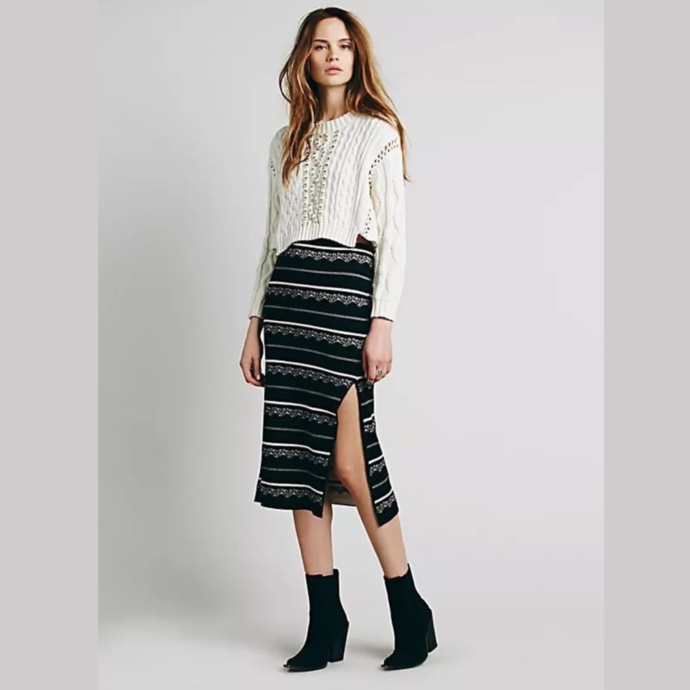 FREE PEOPLE Black White Fair Isle Nordic Skirt